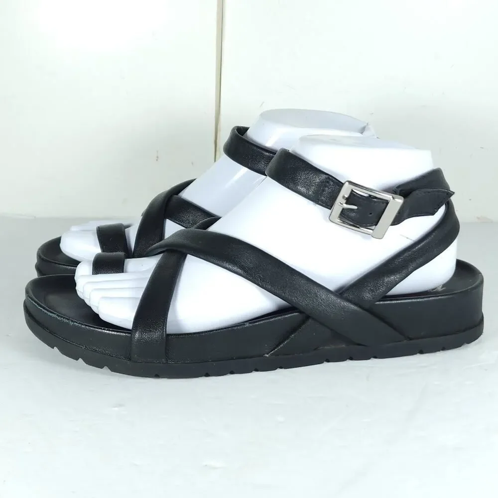 Matisse Women's Hartley US 9M Black Leather Toe Loop Strappy Sandals Shoes